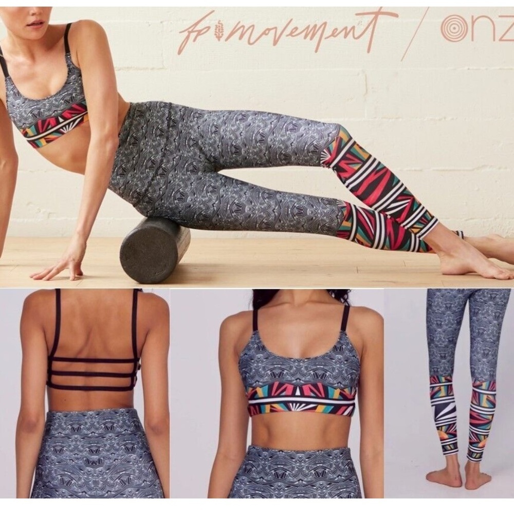 Free People Gray Printed Leggings with Multicolor Geometric Accents Size Small